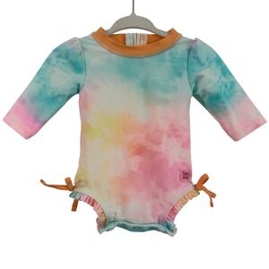 NWOT RuffleButts pastel tie dye one piece rashguard swimsuit girl baby 0-3 month
